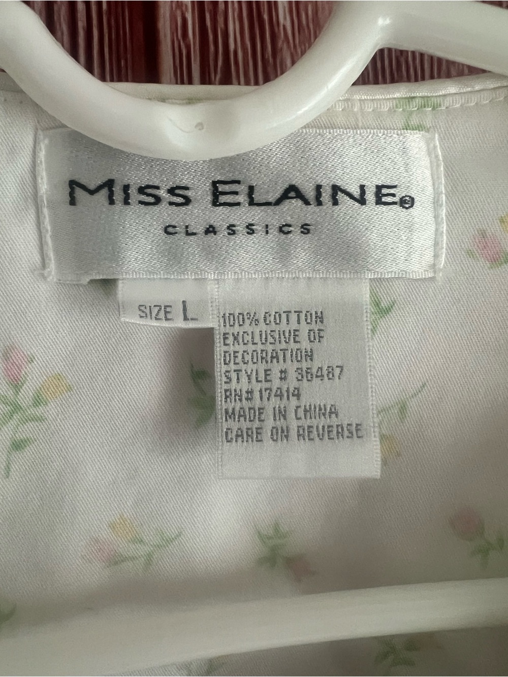 Miss Elaine Cream Nightgown with Pink and Green Floral Print - Picture 7 of 8